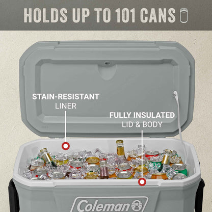 Coleman Classic Series 62-Qt Insulated Portable Cooler w/Heavy Duty Wheels, 58L Leak-Proof Wheeled Cooler w/ 101 Can Capacity, Keeps Ice for up to 5 Days, Great for Beach, Camping, Sports 🍁 All In One Marketplace Canada