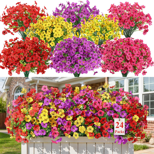 Alupssuc 24 Bundles Artificial Flowers for Outdoors Decoration, UV Resistant Silk Faux Daisy Flora Spring Fake Plastic Plants Greenery for Outside Indoor Yard Home Porch Window Box Decor, Mix 4 Colors 🍁 All In One Marketplace Canada