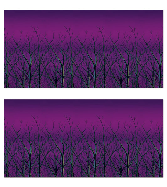 Beistle Spooky Forest Treetops Wall Backdrops, 4' x 30', 2 Pack - Purple Halloween Decoration, Photo Backdrop, Easy to Adhere Wall Covering