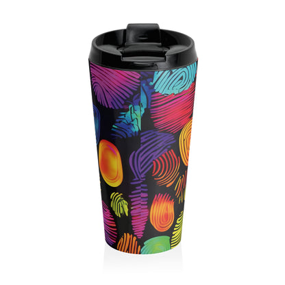Rainbow Fingerprint Pattern Travel Mug | Colorful Swirl Stainless Steel - AURABAGS SHOP