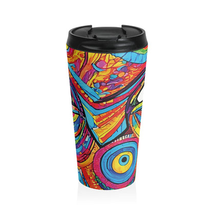 Colorful Abstract Face Travel Mug — Vibrant Psychedelic Stainless Steel Tumbler