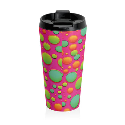 Colorful Bubble Pattern Travel Mug — Bright Pink Neon Insulated Tumbler