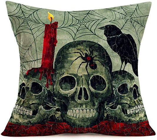 Halloween Skull Throw Pillow Cover – Gray Green Tombstone Cushion Cover
