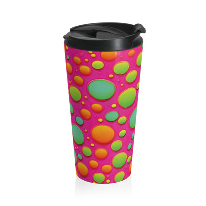 Colorful Bubble Pattern Travel Mug — Bright Pink Neon Insulated Tumbler