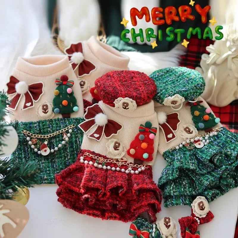 Holiday Heirloom Tweed Dog Dress Set | Dress with Matching Hat