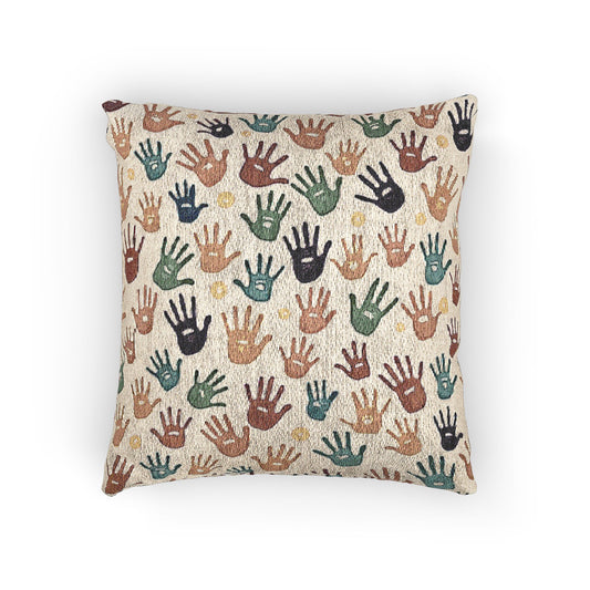 Multi Colored Handprint Pattern Woven Pillow | Boho Decorative Throw Pillow
