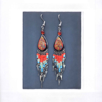 OldTribes™ Small Sized Southwestern Red and Turquoise Teardrop Earrings
