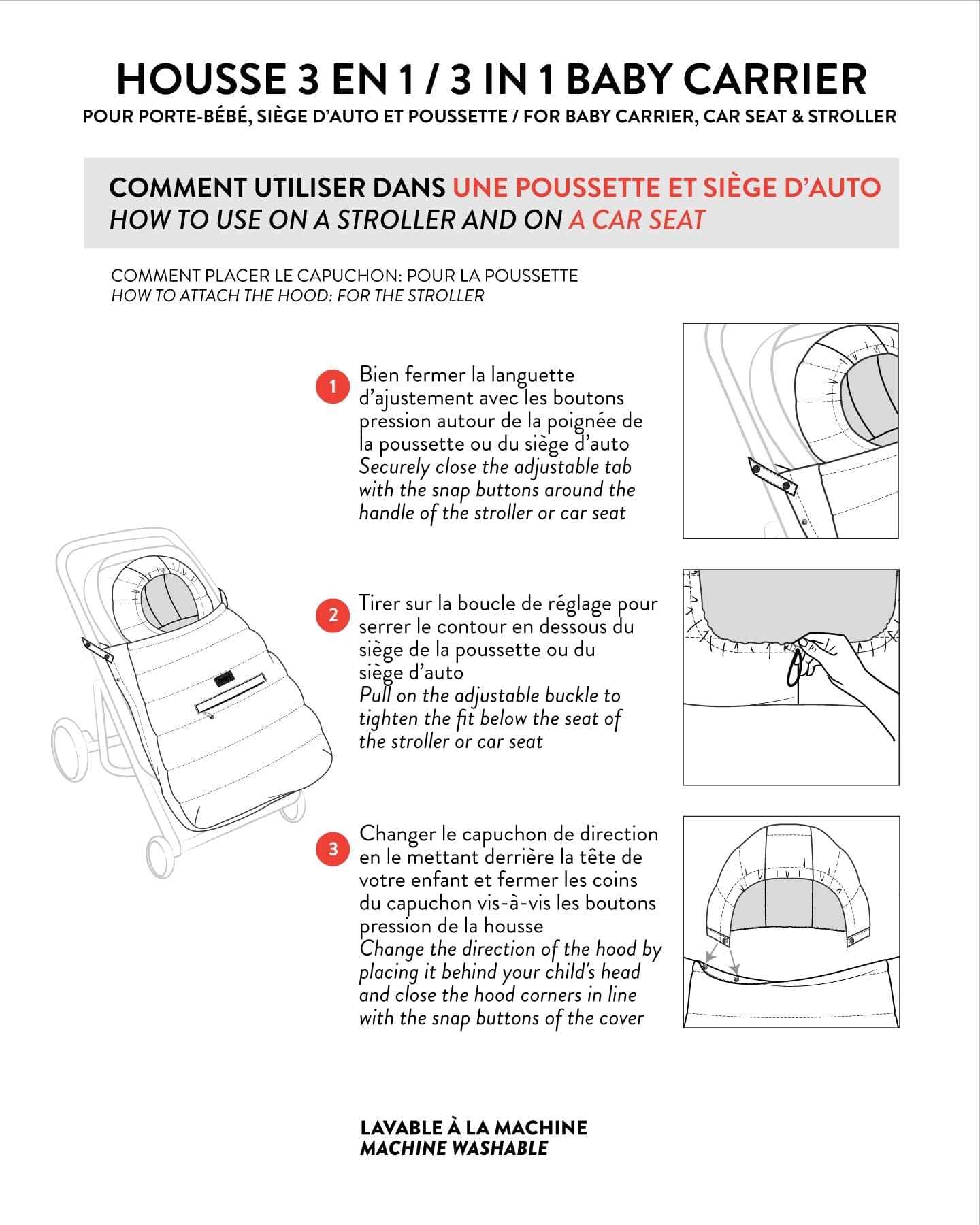 3-In-1 Multifunction Cover For Car Seat, Stroller, And Baby Carrier In Black