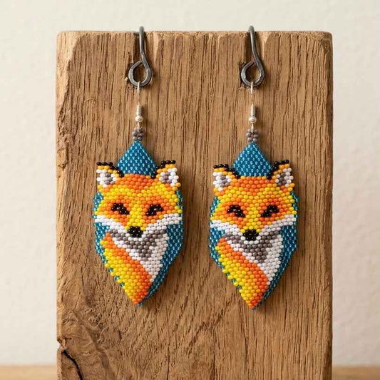 Fox Beaded Earrings (Blue)