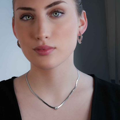 AGULHAS White Gold (Silver Toned): Celestial Elegance - Snake Skin Chain Necklace with Zirconia Embedded Star Charm