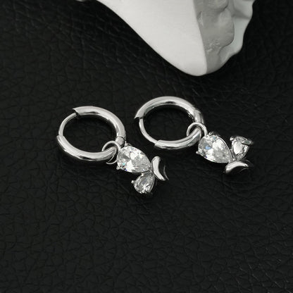 ALEXANDER White Gold (Silver Toned): Vintage Inspired Hoops with Abstract Zirconia Charms