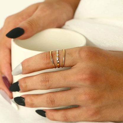 AMALIA: Triple Stacked Zirconia Embellished Gold Ring