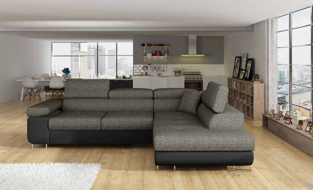 Anton Two-Tone Storage Sleeper Sectional Sofa - Grey/Black