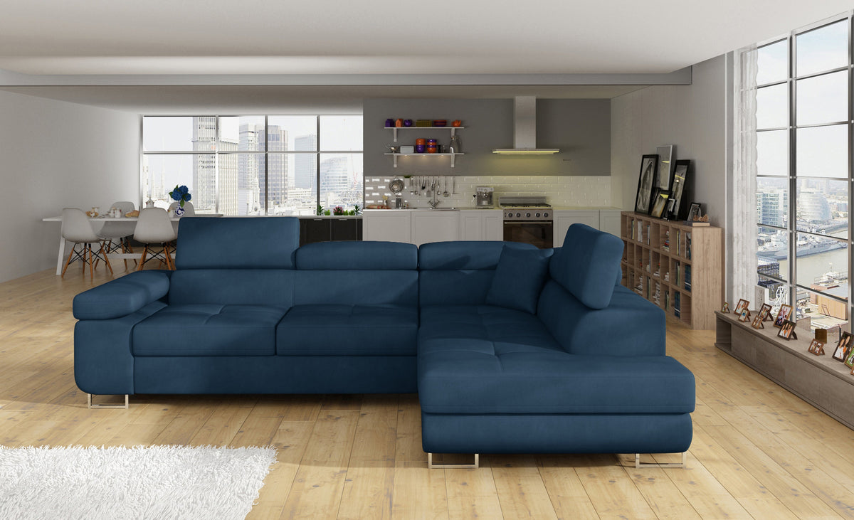 Anton Storage Sleeper Sectional Sofa - Navy Blue
