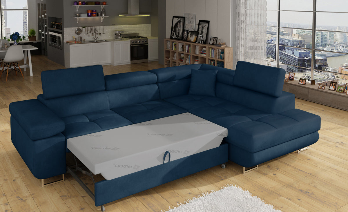 Anton Storage Sleeper Sectional Sofa - Navy Blue