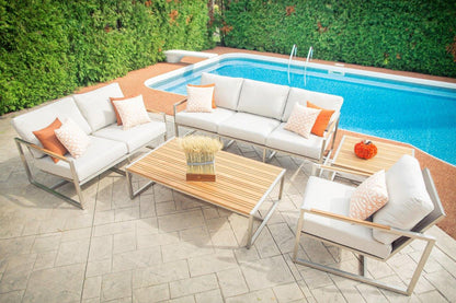 Acacia Stainless Steel & Teak Top Outdoor End Table - AURABAGS SHOP