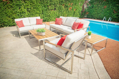 Acacia Stainless Steel & Teak Top Outdoor Coffee Table - AURABAGS SHOP