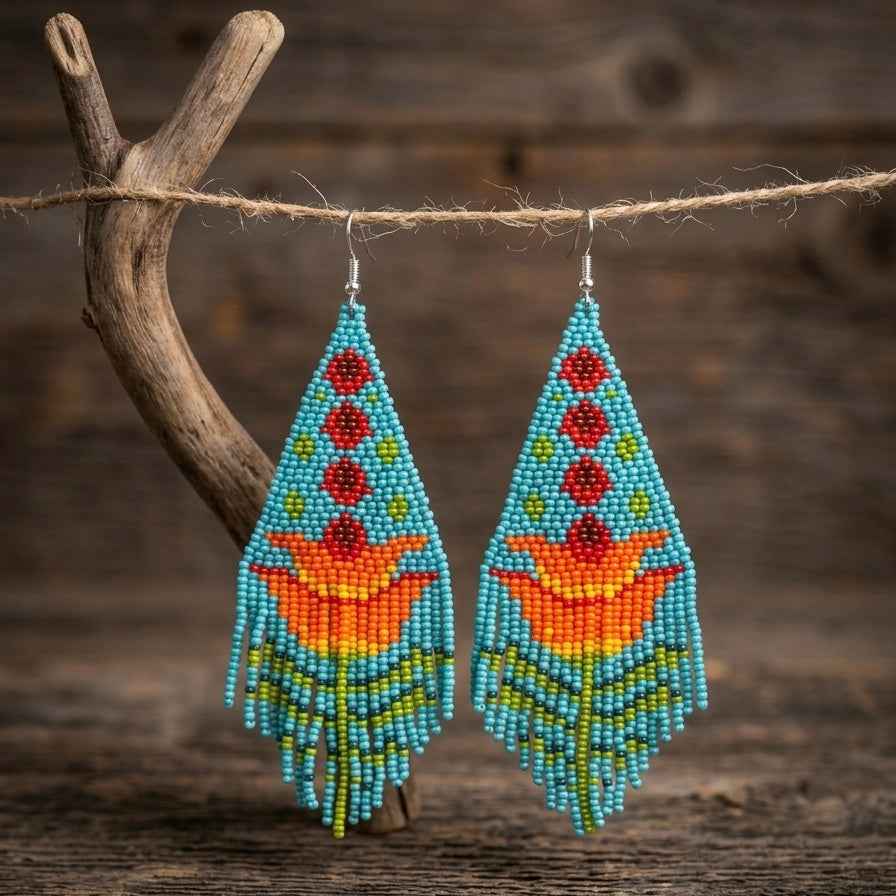 Turquoise Flame Blossom Drop Earrings