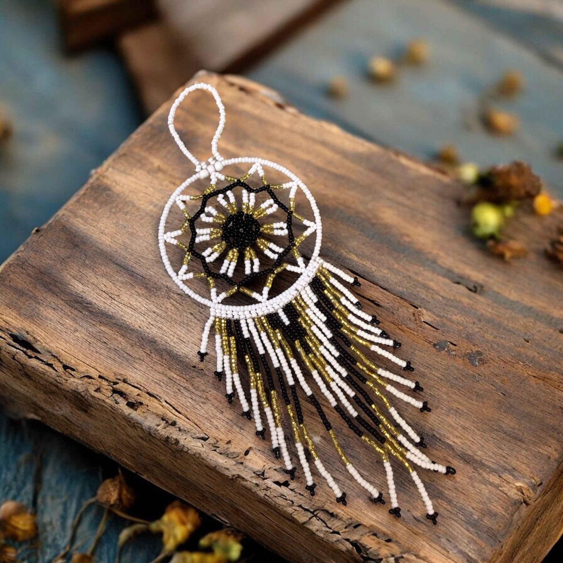 Black and White Celestial Beaded Handmade Dreamcatcher