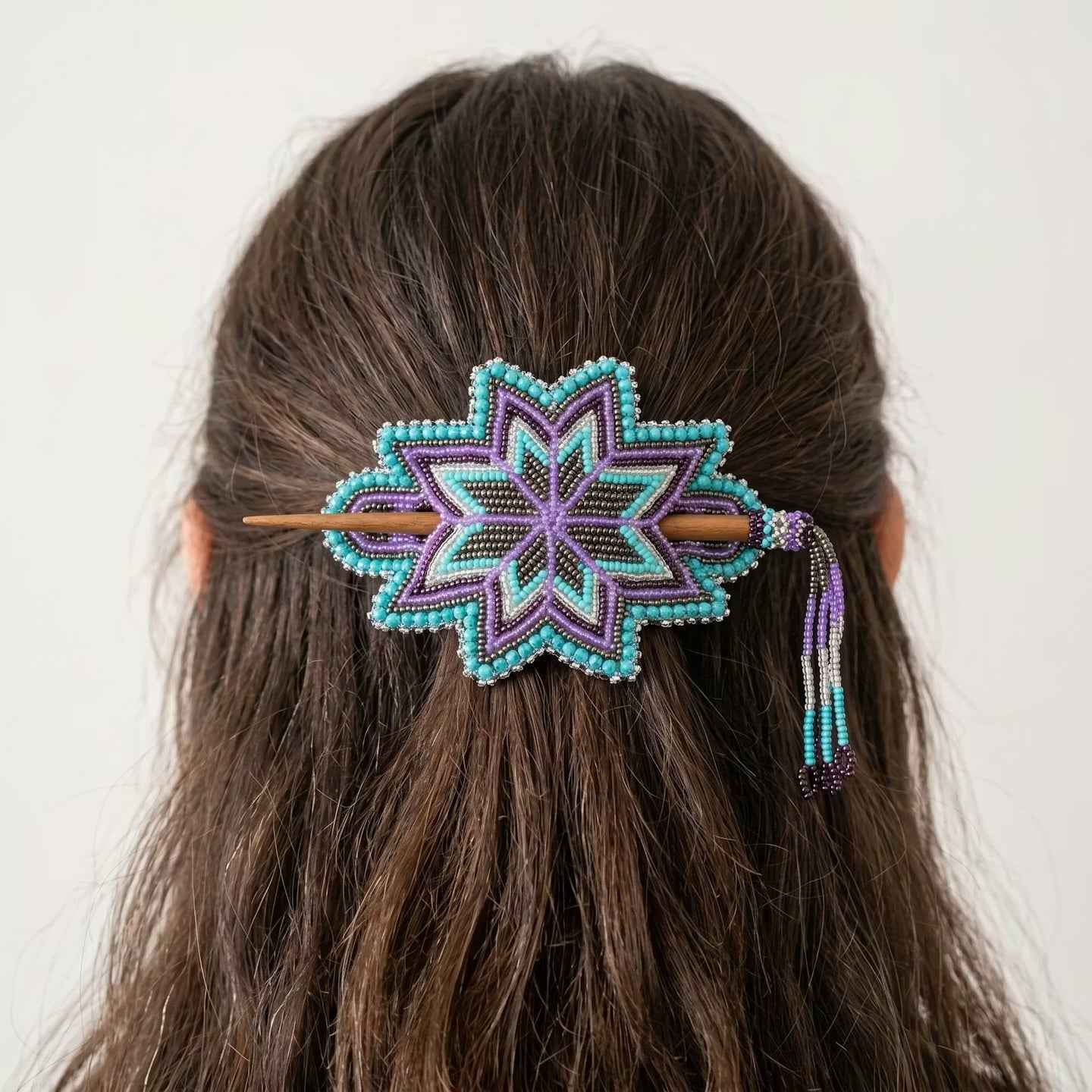 Green Handmade Beaded Star Barrette