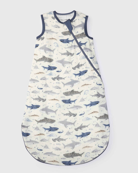 Baby Bamboo Muslin Sleep Sack 0.5 TOG - Smiley Sharks