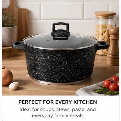 Die-Cast Granite Casserole Pot with Glass Lid – 28cm, 6.5L