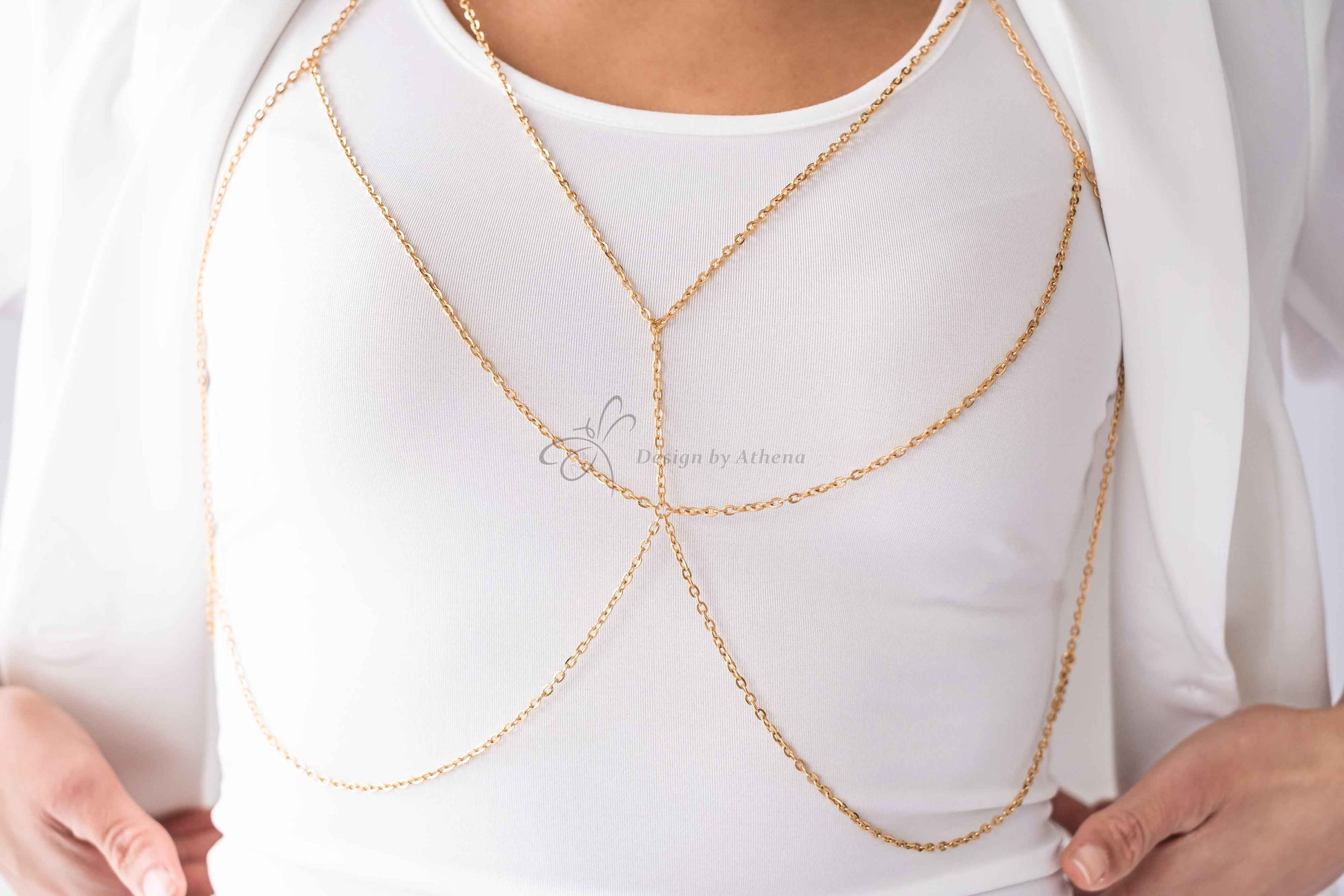 Gold Body Chain, Metal Bralette, Layered Harness, Body Jewelry, Layered Chain