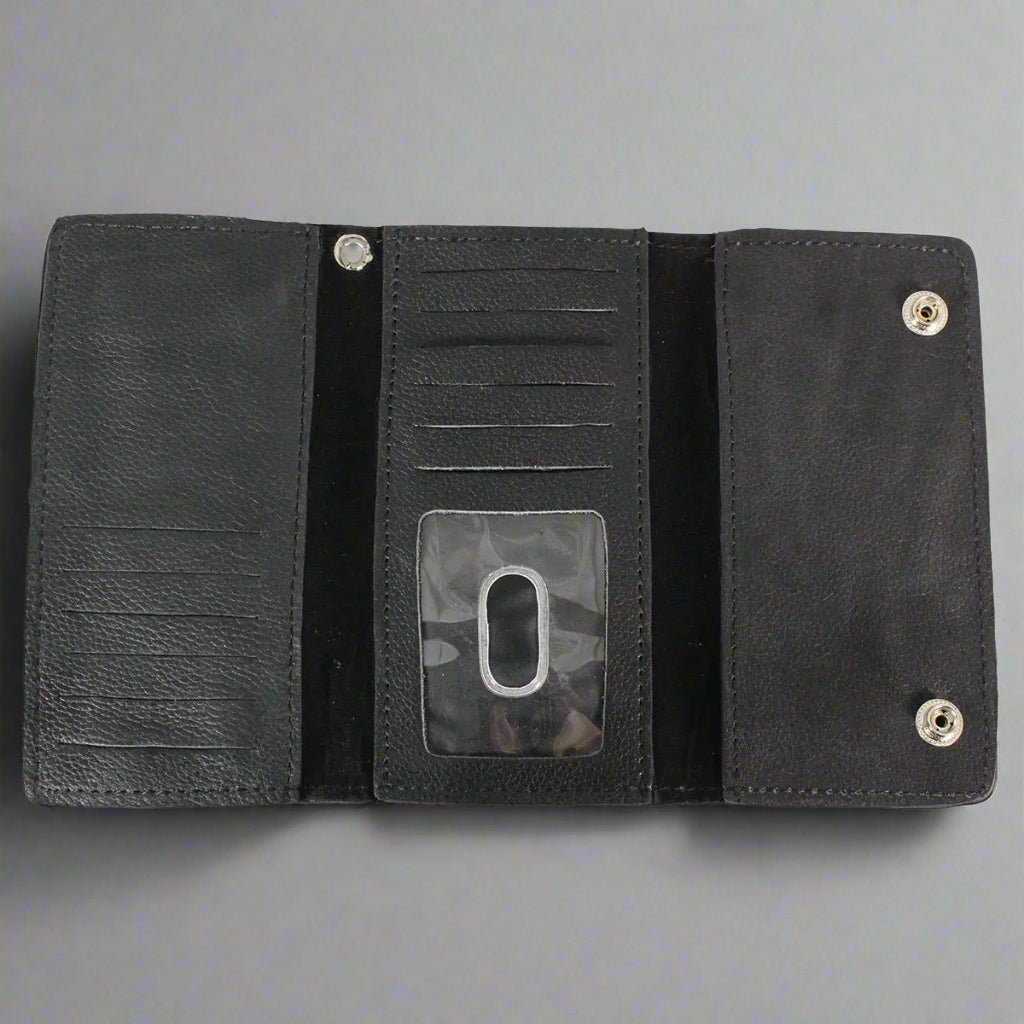 BOL Men's Chrome Plated Trucker Leather Trifold Wallet