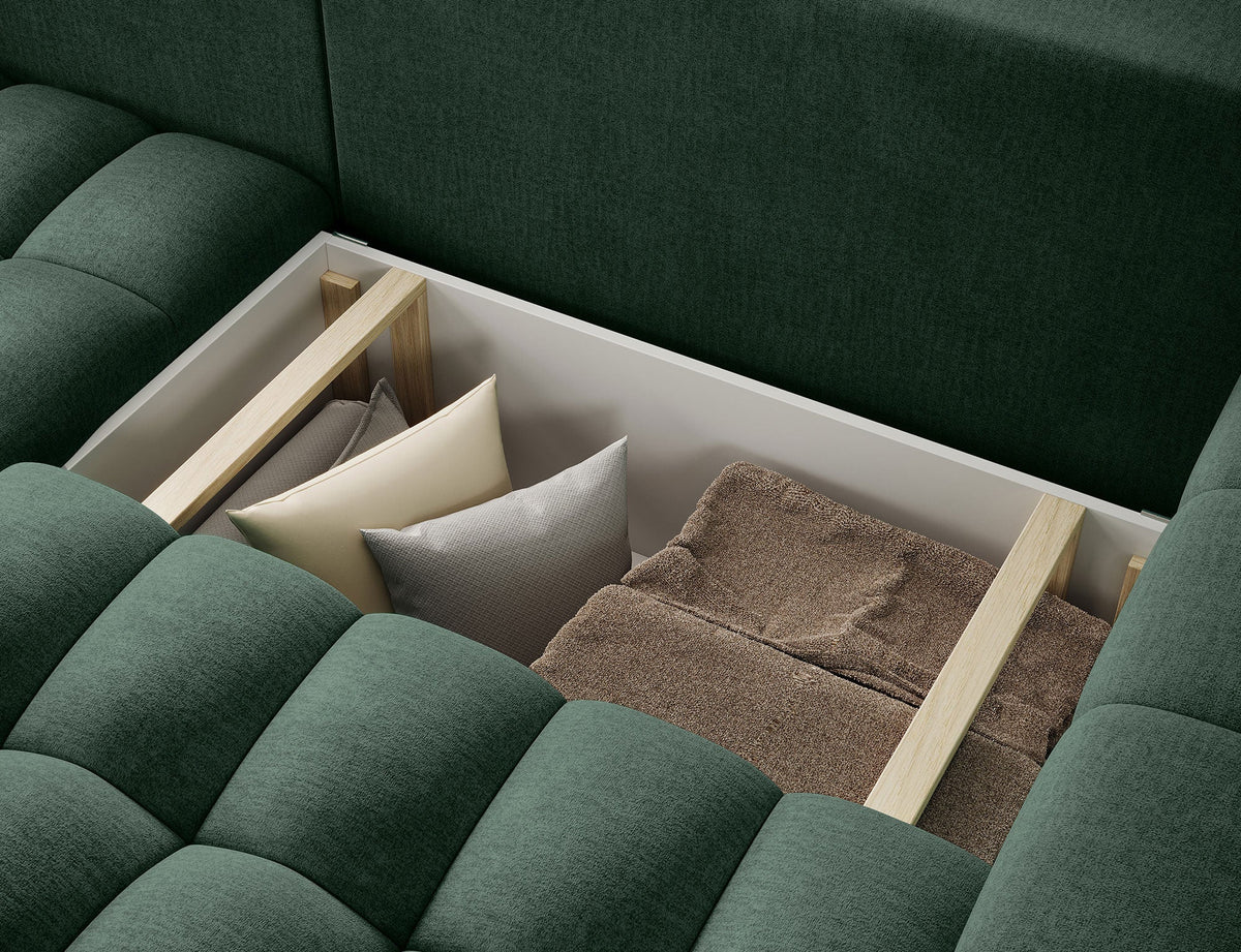 Bonett 4 Seater Storage Sleeper Chaise Sofa - Dark Green