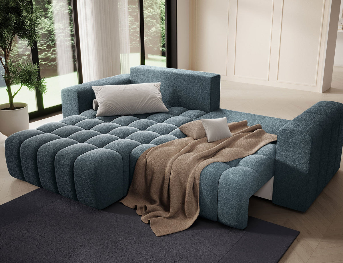 Bonett 4 Seater Storage Sleeper Chaise Sofa - Teal Blue