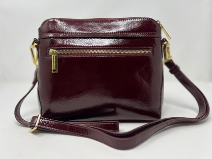 Petit Sac à Bandoulière en Cuir Rouge bordeaux vernis , Brigitte