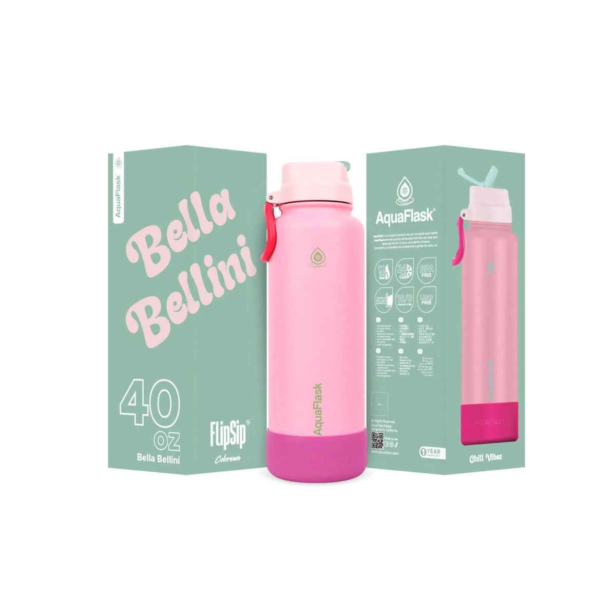 AquaFlask Colorwave 40oz Flip Sip Bottle – Insulated Stainless Steel Water Flask