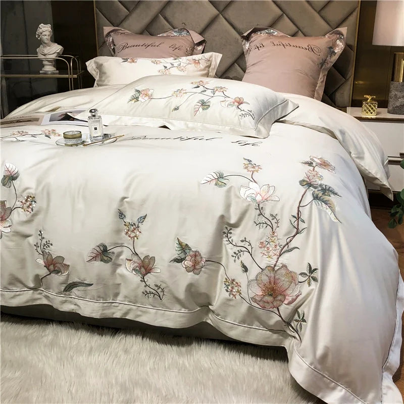 Belle Maison Embroidered Egyptian Cotton 1000 TC Duvet Set - Ivory