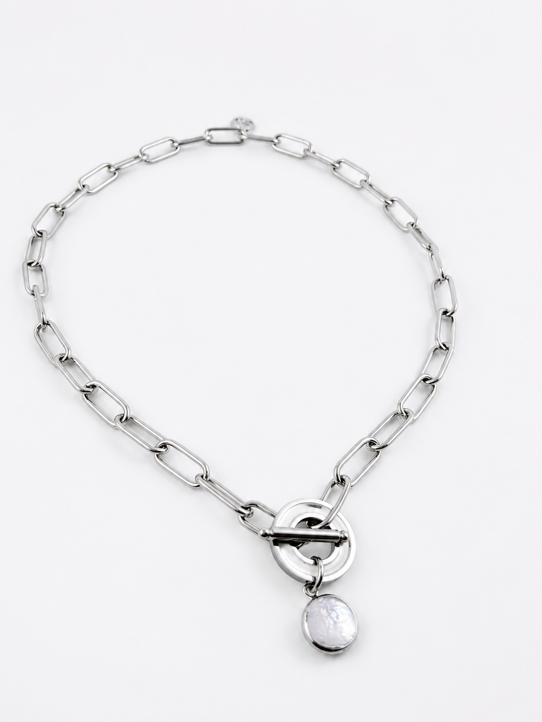 Keshi Pearl Toggle Necklace -Silver