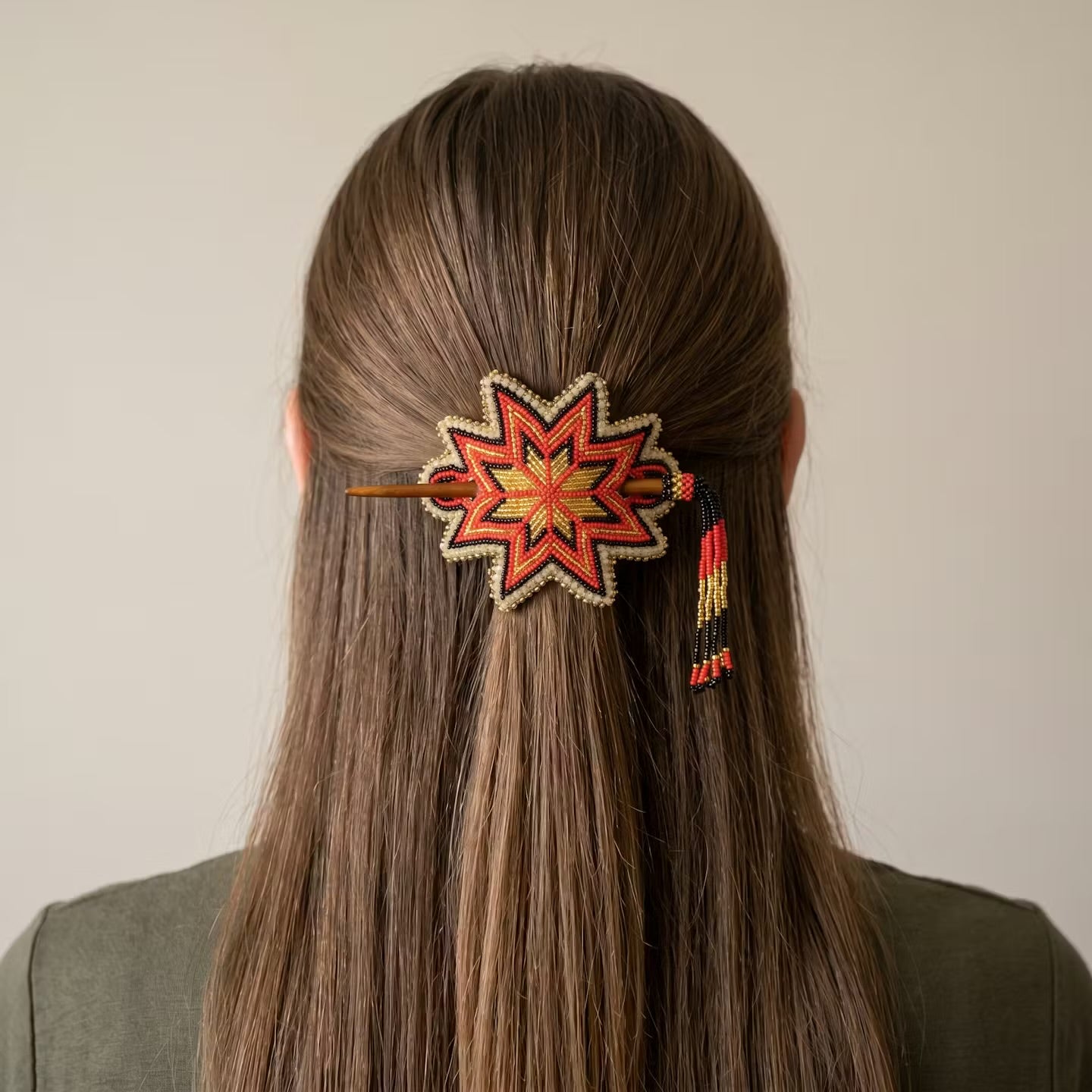 White Handmade Beaded Star Barrette
