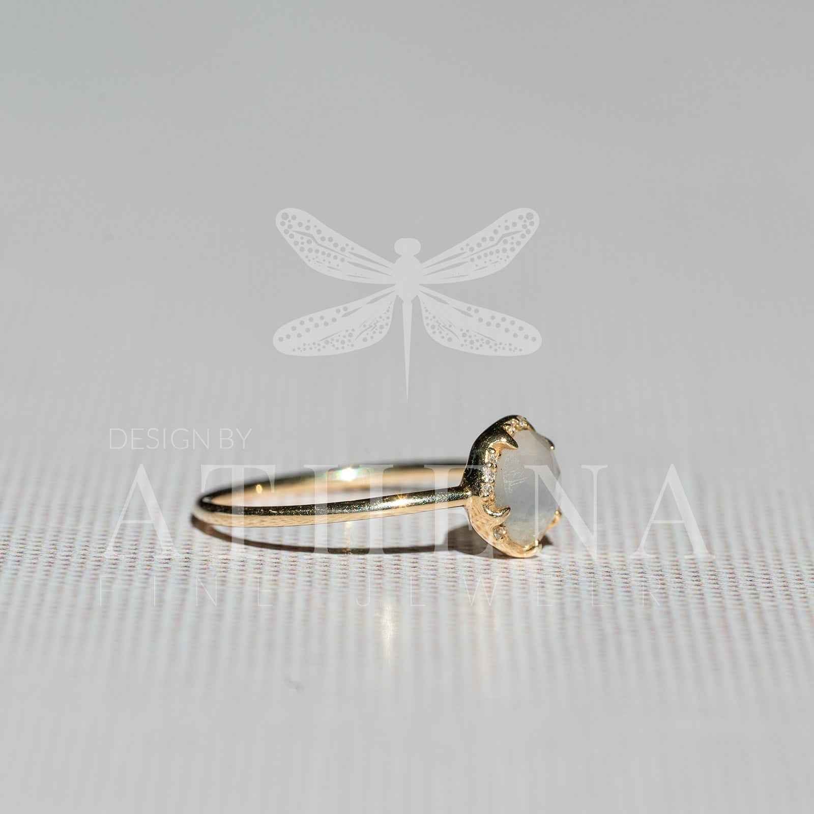 Moonstone Solitaire Ring in 14K Yellow Gold