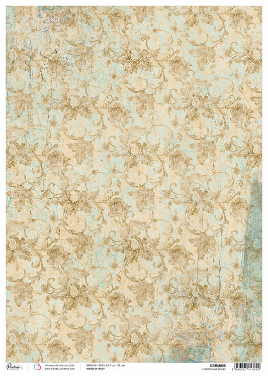 Rice Paper A3 Piuma Flourish and leaves - 3 Sheets