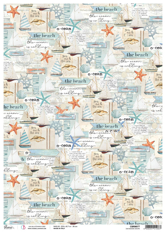 Ciao Bella Rice Paper A3 Piuma Our Seaside Escape - 3 Sheets
