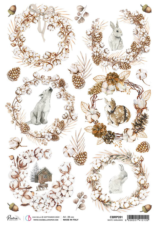 Rice Paper A4 Piuma White garlands - 5 Sheets