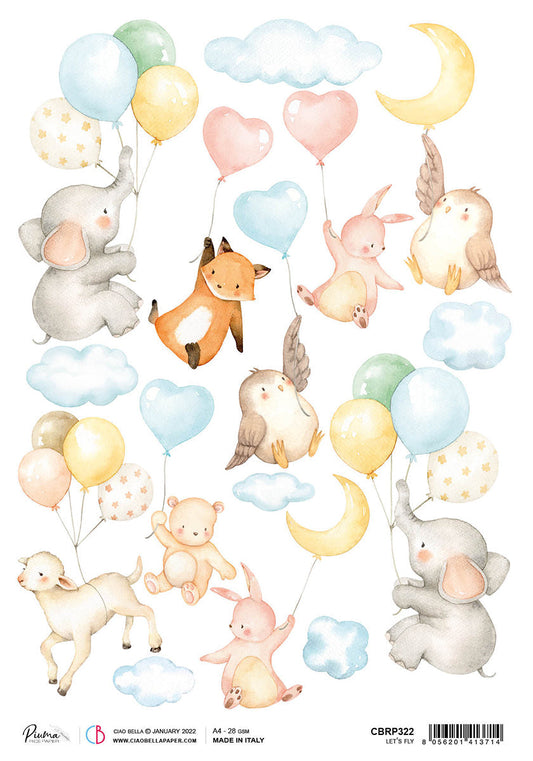 Ciao Bella Rice Paper A4 Piuma Let's Fly - 5 Sheets