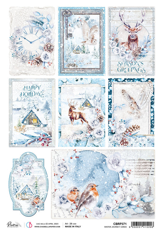 Ciao Bella Rice Paper A4 Piuma Winter Journey Cards - 5 Sheets