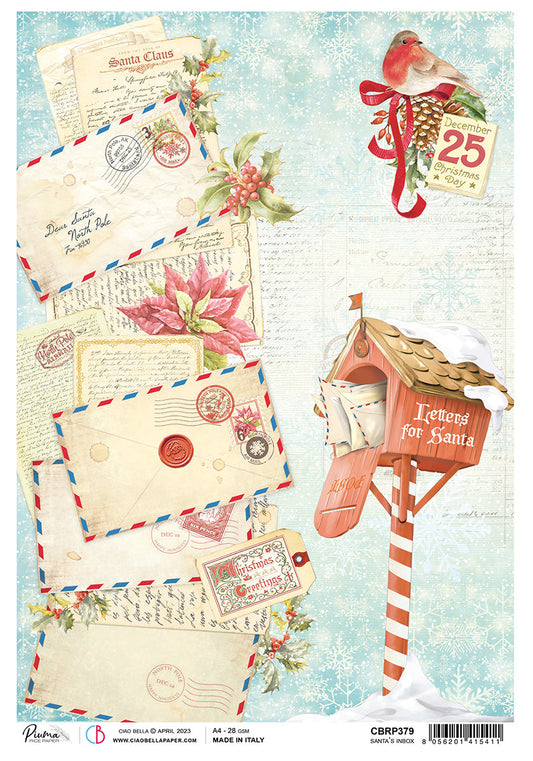 Ciao Bella Rice Paper A4 Piuma Santa's Inbox - 5 Sheets