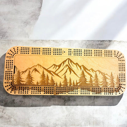 Personalized Cribbage Board with Card and Pegs Storage,Rectangular Size,With Scoring Panel