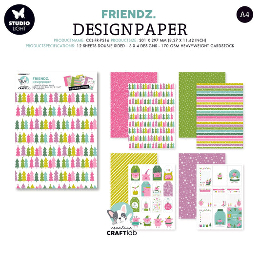 CCL Paper Assortment Set Frenkie's Xmas Friendz 210x297x3mm 12 SH nr.16