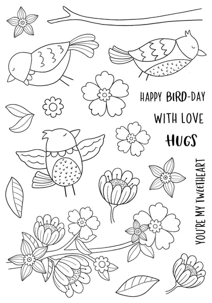 Creative Expressions Jane's Doodles Birdsong Blooms 6 in x 8 in Clear Stamp Set