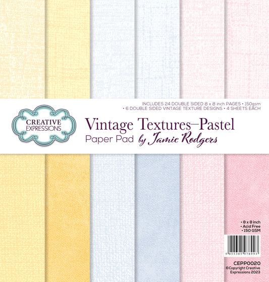 Creative Expressions Jamie Rodgers Vintage Textures - Pastel 8 in x 8 in Paper Pad