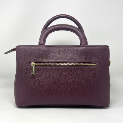 Sac à main en cuir, deux en un, Aubergine, Clarence Moyen