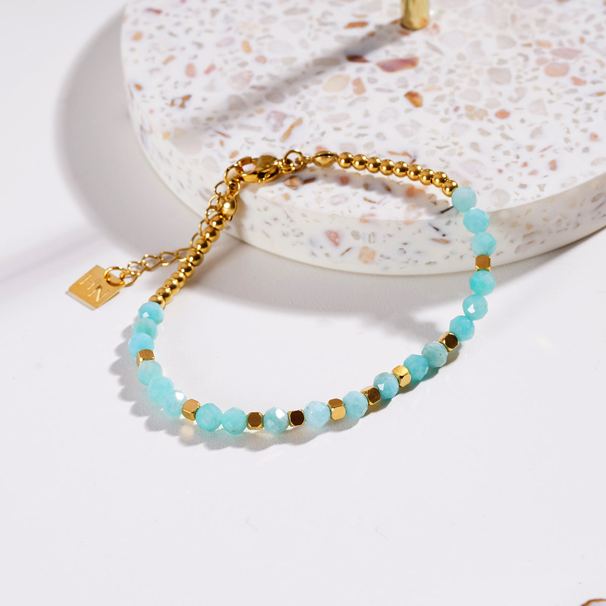 CLEMENTINA Gold: Amazonite Stones & Gold Beaded Bracelet