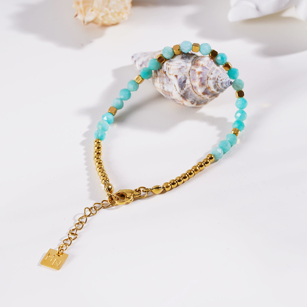 CLEMENTINA Gold: Amazonite Stones & Gold Beaded Bracelet