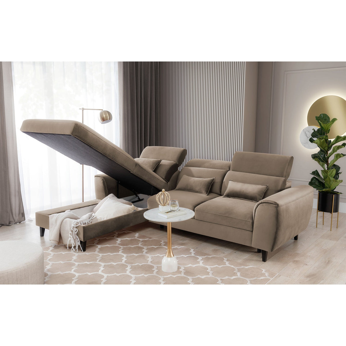 Foble Sectional Storage Sleeper Chaise Sofa - Beige